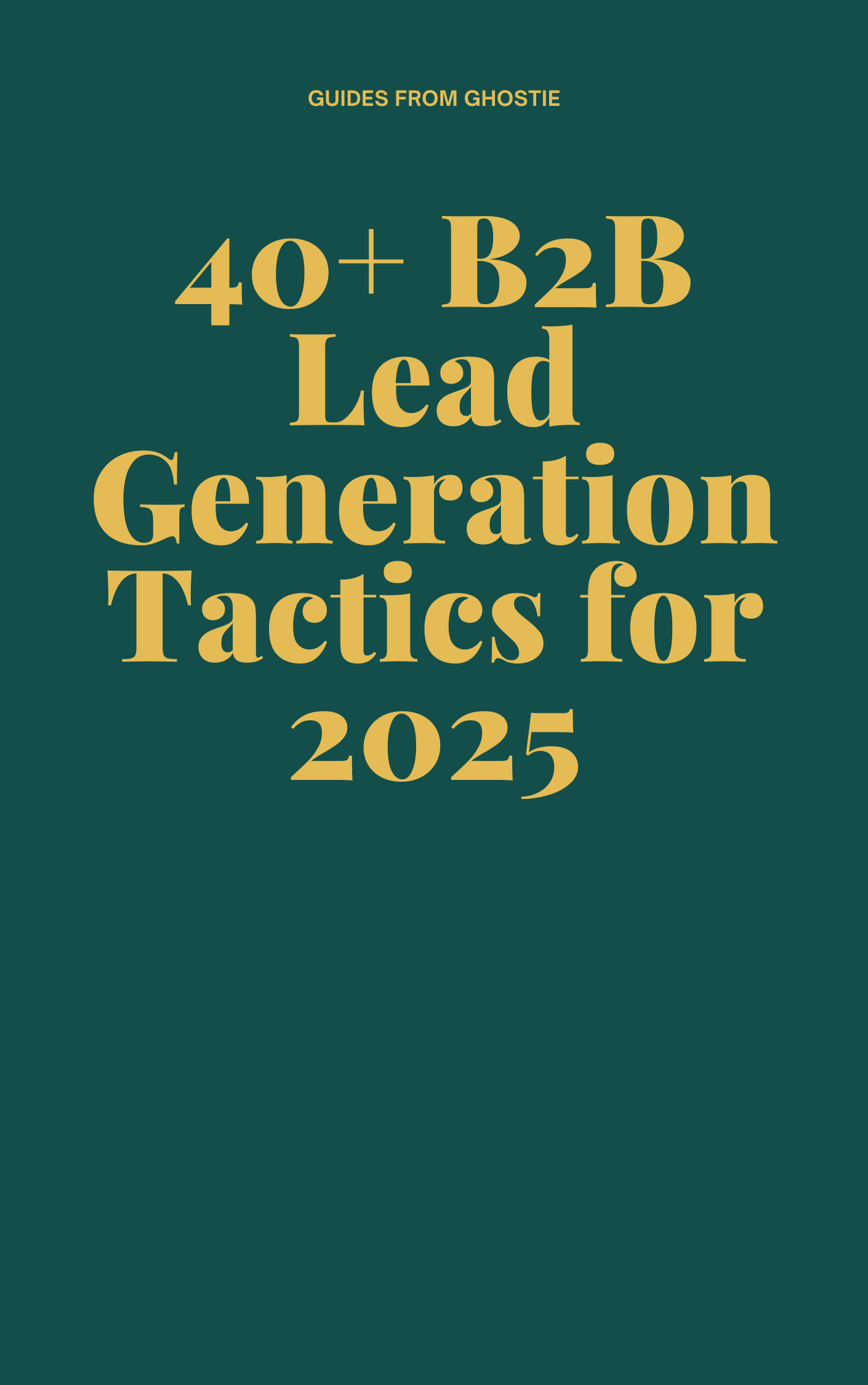 The book cover '40+ B2B Lead Generation Tactics', a green cover with gold text